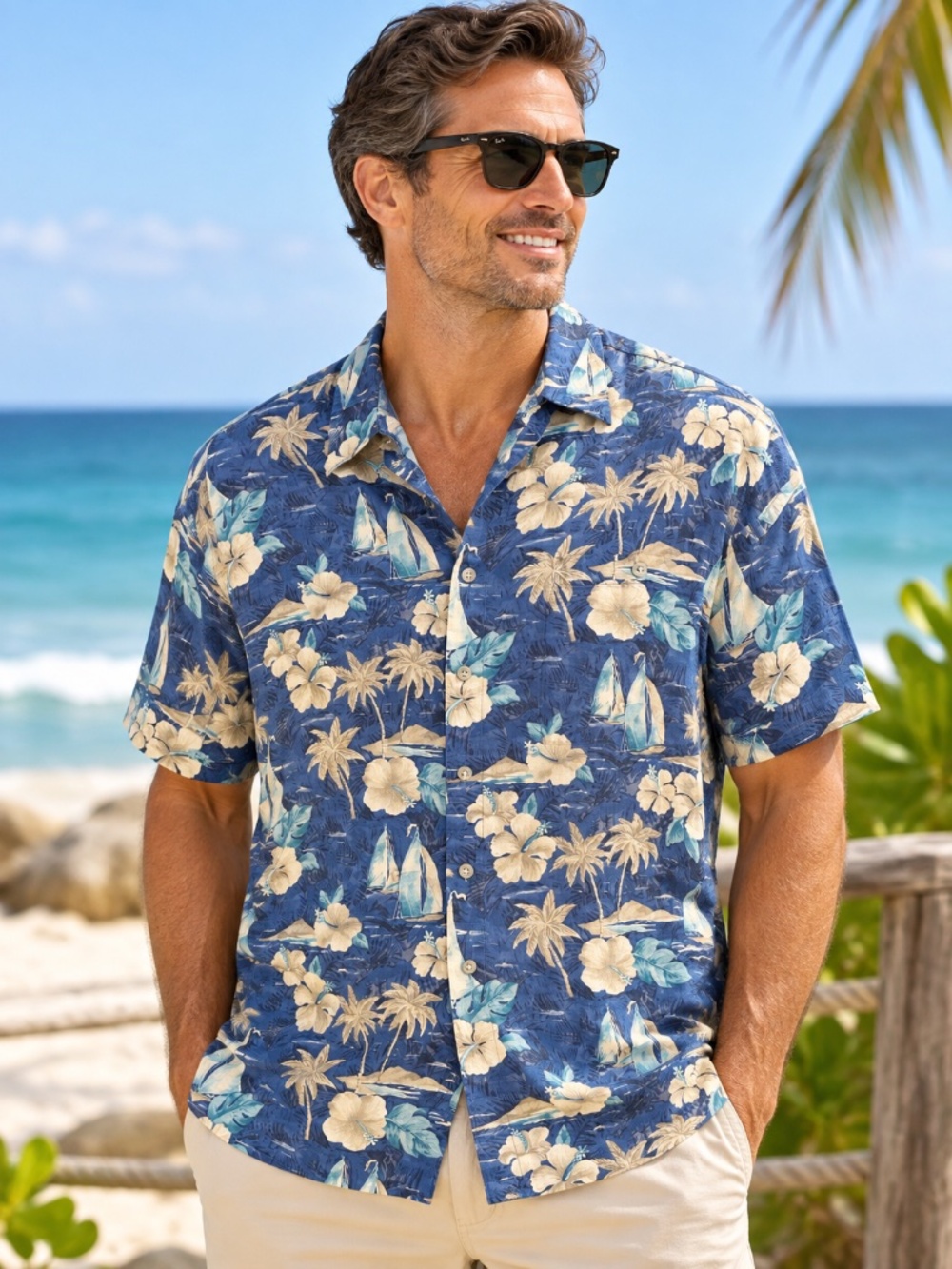 Pierre Cardin Men’s Hawaiian Tropical Shirt – Size L – 100% Rayon